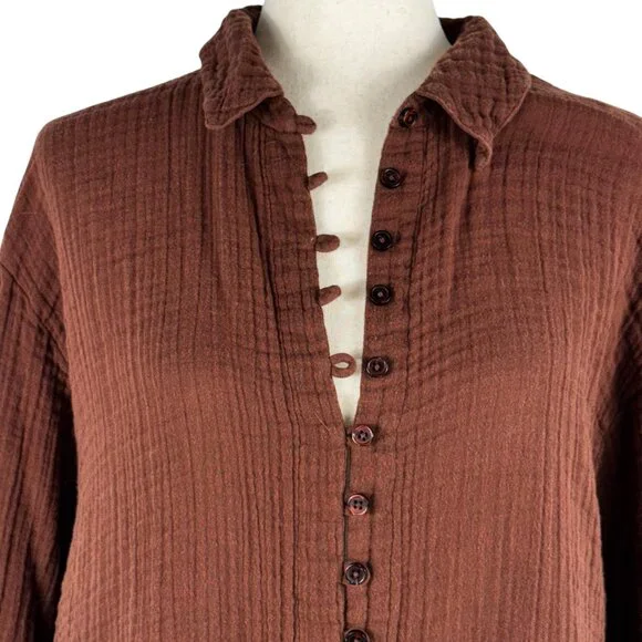 Urban Outfitters Button Up Long Sleeve Gauzey Cotton Shirt in Brown Size Medium - Picture 8 of 8